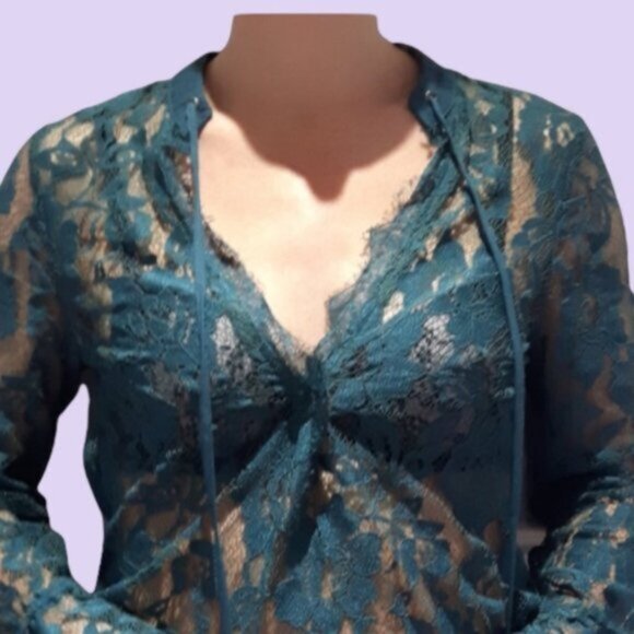 LULUMARI- NWOT- Frenchy Deep V Lace Green Bodysuit- Size S (Fits like M) - Picture 14 of 16